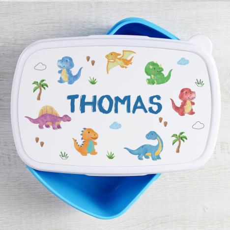 Personalised Dinosaur Blue Lunch Box Extra Image 1
